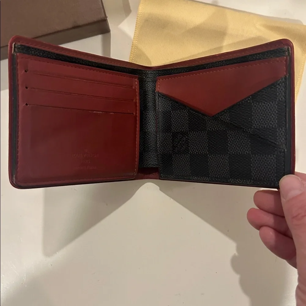 Louis Vuitton Black Damier Graphite Canvas wallet with Red Trim